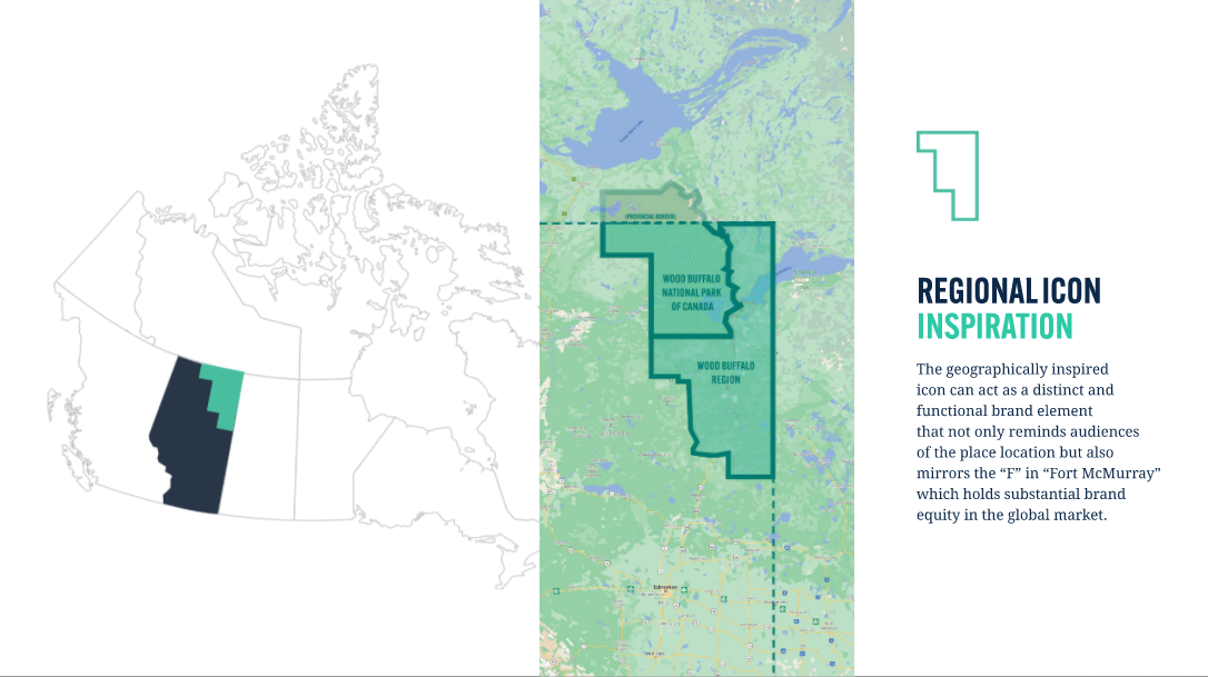 The icon for Fort McMurray Wood Buffalo was inspired by the regional geography.