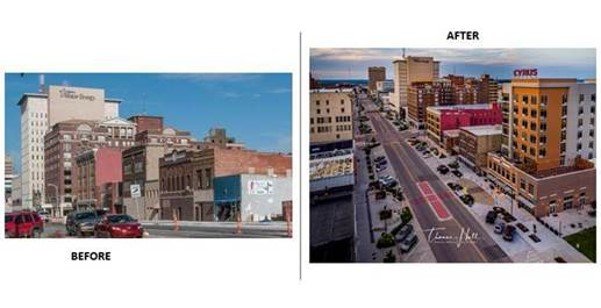 Before and after image of Topeka's downtown