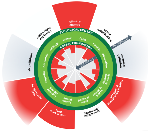 An image demonstrating Kate Raworth's proposed Doughny Economics model