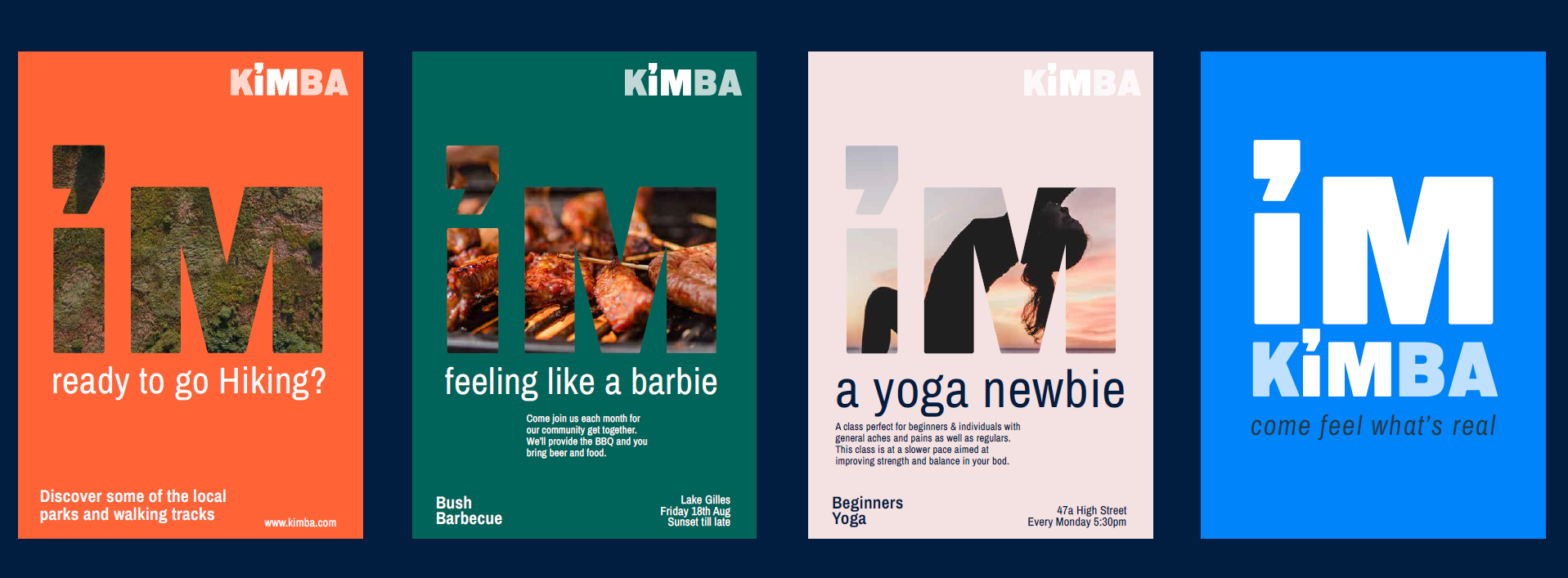 Four community posters showing the