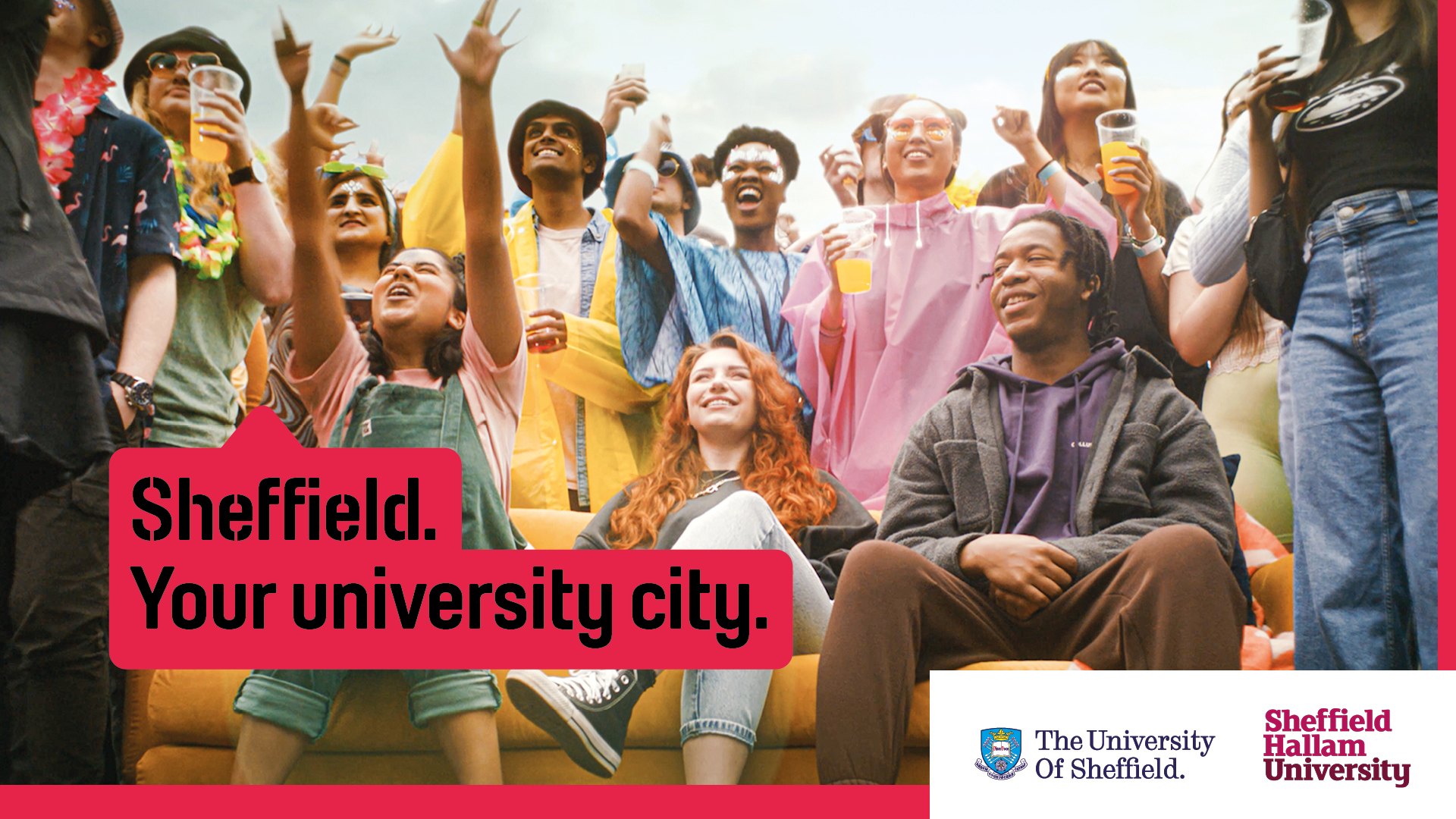 Example campaign imagery from Sheffield's Your University City Campaign showing young people gathered around a sofa