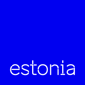 A blue square with Estonia written at the bottom. This is the brand marque for Enterprise Estonia. 