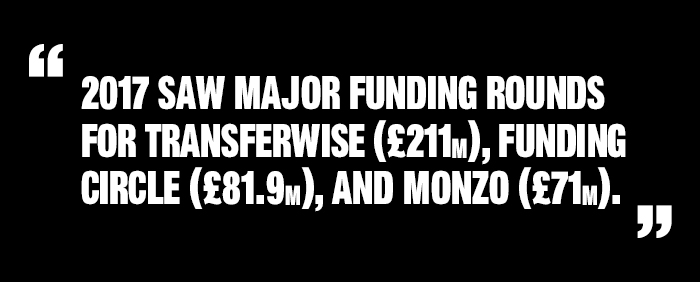 Quote: "2017 Saw major funding rounds for Transferwise, Funding Circle and Monzo"